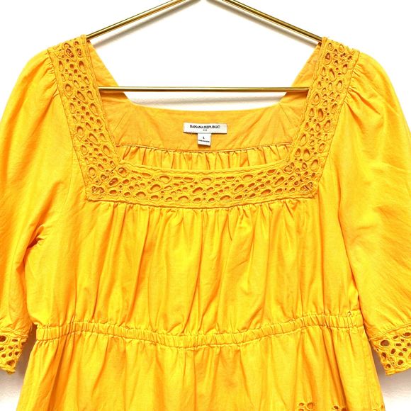 Banana Republic Eyelet Peasant Blouse Top Size Large Marigold Yellow Boho - Picture 3 of 8